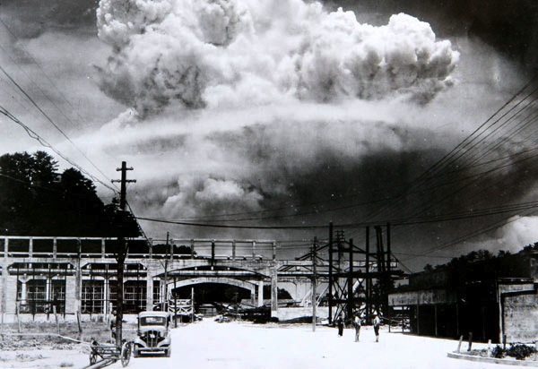 The atomic bomb exploding in Nagasaki, Japan. Corbis
