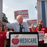 Bernie Sanders speaks at a June 2015 rally celebrating the fiftieth anniversary of Medicare's passage. National Nurses United / Flickr