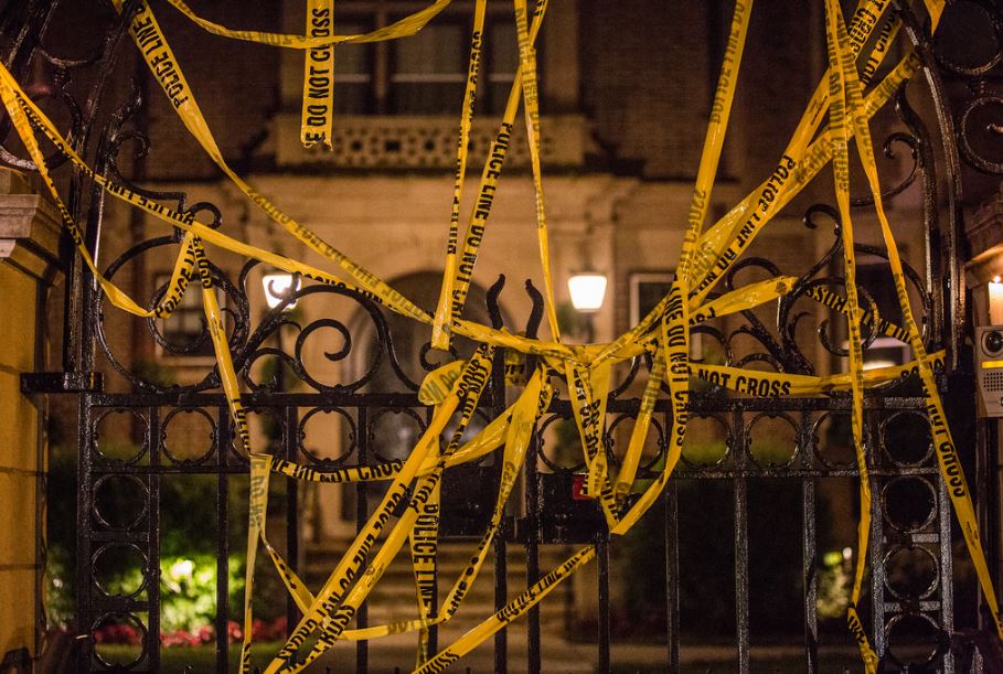 Police tape strung by activists over the Minnesota governor's mansion after the shooting of Philando Castile on July 6, 2016. Tony Webster / Flickr