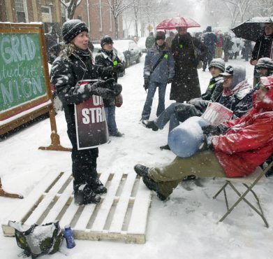 A scene from the 2003 Yale graduate student strike.